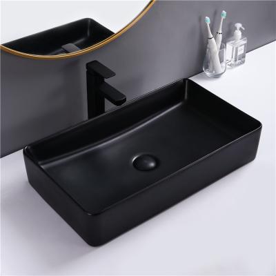 China Art Ware Hotel Wash Basin Hand Face Bathroom Sanitary Rectangular Modern Matte Black Ceramic Sink Basin for sale