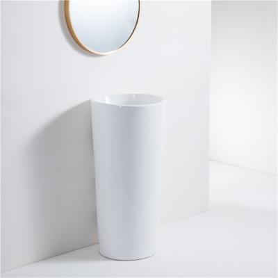 China Decorative Modern Floor Standing Round Solid Cylinder White One Piece Bathroom Hand Wash Pedestal Sink Ceramic Basin for sale