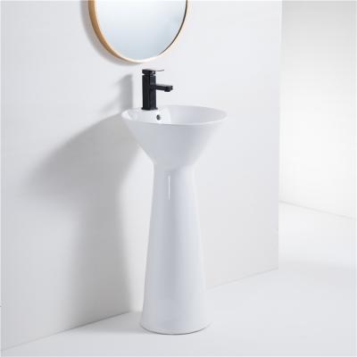 China White Bathroom Modern Solid Outdoor Floor Standing One Piece Washroom Hand Wash Pedestal Sink Ceramic Basin With Pedestal for sale