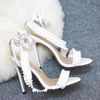 China 747 Fashion Trend DEleventh Brand Women's Shoes Sexy Open Toe Ankle Cross Strap High Heels Slightly Heel White Lace-up Sandals Wedding Shoes for sale