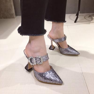 China Fashion Trend GY866-3 Elegant Women Shoes Sexy Rhinestone Wine Glass Buckle Rhinestone High Heels Pumps Sexy Shiny Shallow Pointed Heel Sandals for sale