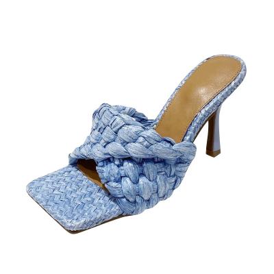 China Fashion trend 112405iHeeled shoes 2021cane weave design slippers women high heel summer fashion2021 slides sandals for ladies outdoor wear for sale