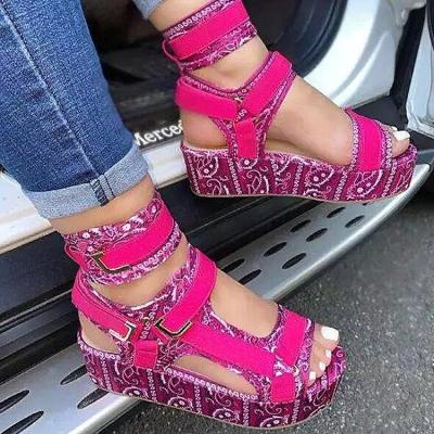 China Fashion Trend Paisley Pattern Elastic Band Women Small Group Women Ankle Strap Peep Toe Summer Round Sandals For Ladies for sale