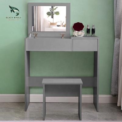 China Customizable Gray Wooden Modern Storage Makeup Vanity Desk Dressing Table Coiffeuse Tocador De Maquillaje Dresser With Mirrored And Stool for sale