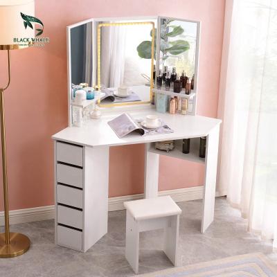 China Customizable Supplier Modern Drawer Dressing Table Tocador Led Vanity Desk Factory Dressers Mirrored Lights Makeup With Mirror for sale