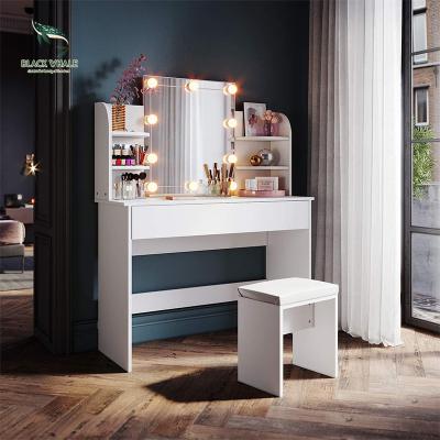 China Customizable Modern Dressing Table Tocador de Maquillaje MDF Makeup Desk Dressing Vanity Table Dressers With Lights for sale