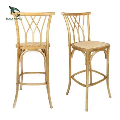 China High Back Silla Cafe Coffee Shop Wood Accent Cross Barstool Antique Height Counter Bar Chairs Home Party Wholesale Traditional Rattan Back for sale