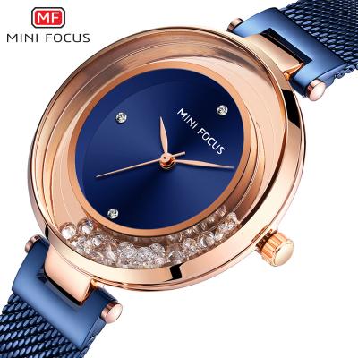 China Chronograph Mini Focus 0254 fashion quartz watch slim stone ladies love bracelet stone wrist watch luxury women diamond studded watches for sale