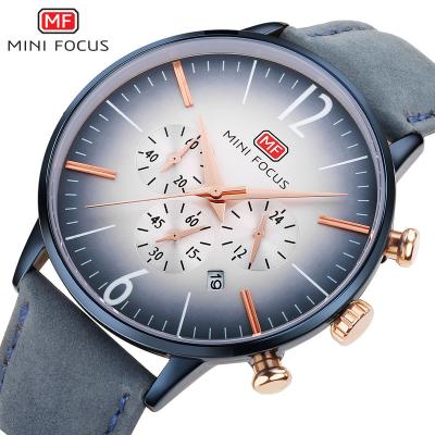 China MINI FOCUS 0114G Chronograph Luxury Men's Quartz Sports Watch Date Leather Military Watch Relogio Masculino for sale