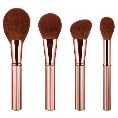 China Angular Blush Anmor 4Pcs Rose Gold Facial Makeup Brushes Premium For Loose Powder Blush Face Makeup Brush Set for sale