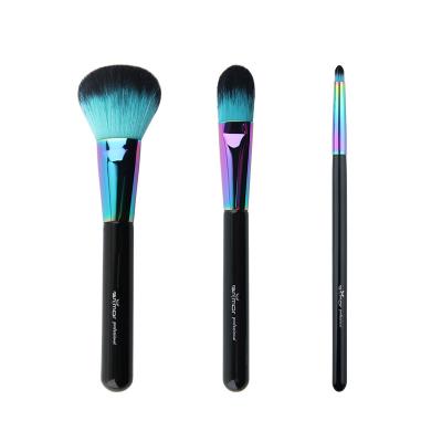 China Synthetic Powder Brush 3Pcs Hair Copper Ferrule Make Up Brush Wooden Facial Brush Powder Contour Makeup Brush for sale