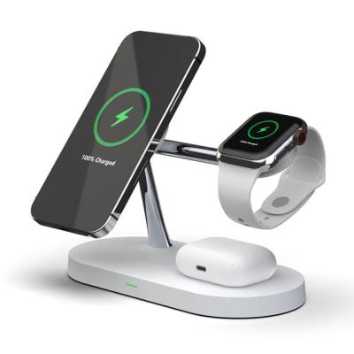 China Smart Cell Phone Watch Earphone Newly Designed Multifunctional Wireless Charger 15w Suitable for Magsafe LED Lights 3 in 1 Wireless Charging Stand for sale