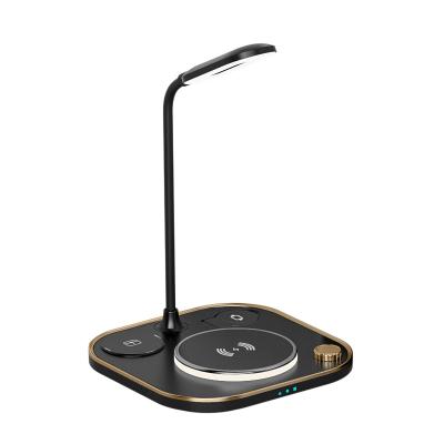 China Cell Phone Watch Smart Earphone OEM Multifunctional Led Desk Lamp With 15w Wireless Charger Usb Left Desk Charging Lamp With Adapter 5in1 Wireless Charger for sale