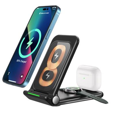 China Smart Watch Earphone Design 15w Wireless Charging Foldable Wireless Charging Qi Fast Watch Cell Phone Earphone 3 New in 1 Wireless Charger for sale