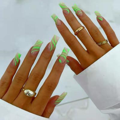 China Exclusive Design Missbloom Green Fake Nails Line Designs 2022 Press On Nails Seller With Logo for sale