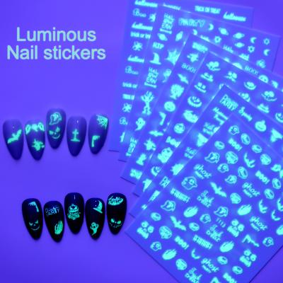 China Nail Art Missbloom Nail Art Finger Stickers Glow In The Night Pumpkin Head Luminous Nail Stickers 3D Ghost Decorations for sale