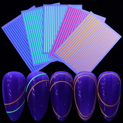 China Fluorescent Straight Diy Nail Art Stickers Decal Party Missbloom Luminous Line Nail Finger Nail Striping Strip Art Decoration for sale