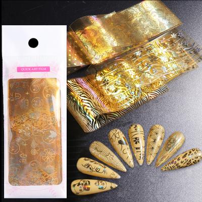 China Nail Art Missbloom Gold Transfer Finger Foil for Nails Art Decoration Designer Flower Leopard Glitter Grid Nail Foil Stickers for sale