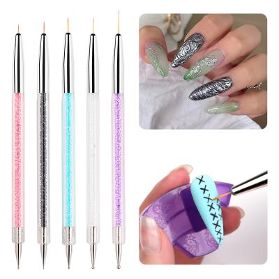 China Nail Art Liner Brush Double Heads Nail Art Missbloom 5Pcs Finger Nail Dotting Drill Pen Acrylic Manicure Painting Set for sale