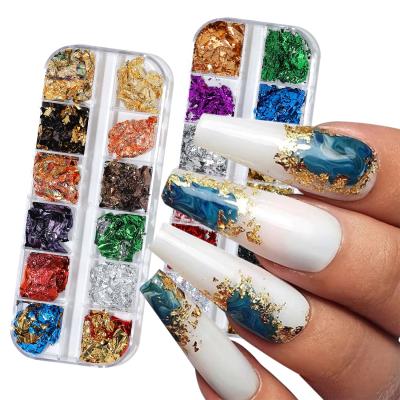 China Finger Nail Art Missbloom 12 Grids Nail Art Glitter Gold Silver Mixed Colored Foil Accessories Nail Flakes Decoration for sale