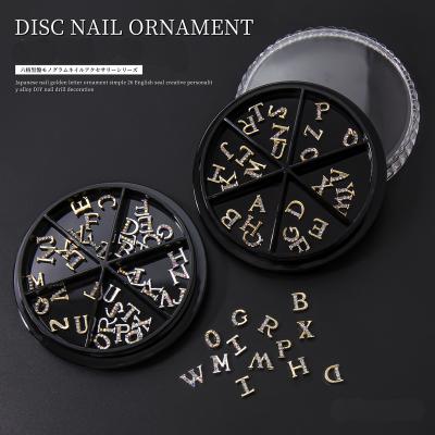 China Nail Art Missbloom Alphabet Charms For Finger Nails Rhinestone Zircon Metal Gold Silver English Letter Nails Accessories Decorations for sale