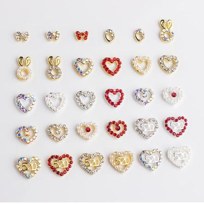 China Nail Art Missbloom Valentine Heart Finger Nail Charm with Rhinestone Diamond Zircon Jewelry Nail Accessory for sale