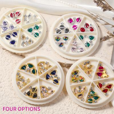 China Luxury 3D Grids Nail Art Missbloom 6 Finger Nail Charms Nail Art Jewelry Accessories Set Gold Rhinestones Metal Crystals Decorations for sale