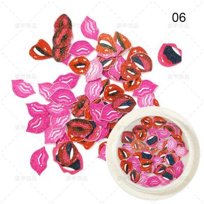 China Red Kawaii 3D Nail Art Decor Accessory Heart Lip Missbloom Valentine Wood Pulp Finger Nail Designers Nail Charm for sale