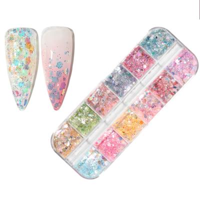 China Glitter Missbloom 12 Finger Nail Art Grid Nail Art Sequins Charms Decoration Aurora Mixed Colored Nail Accessories for sale