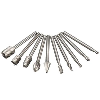 China 10pcs HSS Drilling Router Wooden Bits Burr For Dremel And Woodworking DIY Rotary Engraving Tool for sale