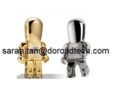 China Free Sample Low Price Wholesale Real Capacity Metal Golden Robot USB Flash Drives for sale