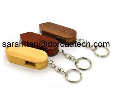 China Swivel Wooden USB Flash Drives with Keychain for sale