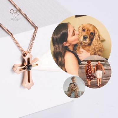 China Aizhilin FASHIONABLE Cross Image Photo Projection Pendant Necklace Jewelry Custom Jewelry Stainless Steel for Men for sale