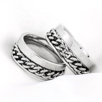 China Hiphop Aizhilin anillos hip-hop punk rock design chain accessories rotating jewelry stainless steel woman rings for party boy for sale