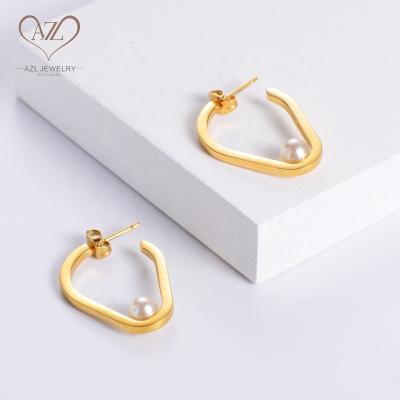 China Environmentally Friendly Popular Casual Sporty Gold Rose Stainless Steel Pearl Stud Women Circle Earrings for sale