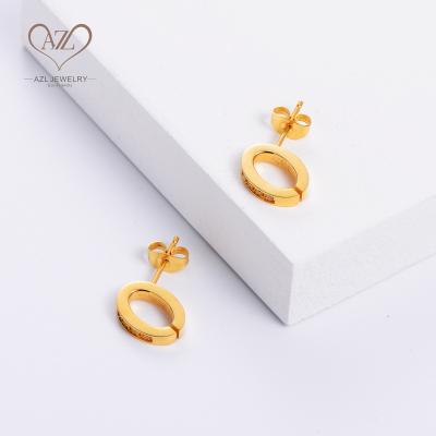 China Aizhilin Brincos Fashion Gold Stainless Steel Zircon Crystal Diamond Channel Cute Stud Earrings For Women for sale