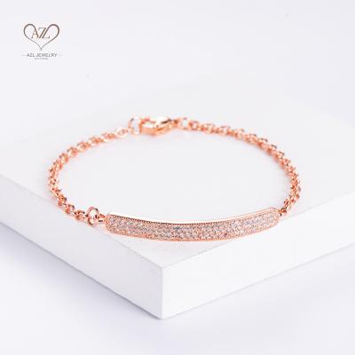 China Korean jewelry AZL environmental friendly wanita gelang rose thin link zircon gold chain diamond bracelets brass women for sale