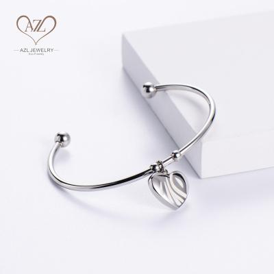 China FASHIONABLE Heart Charm Stainless Steel Jewelry Accessories Adjustable Aizhilin Brazalete Cuff Bangle Bracelets For Women for sale