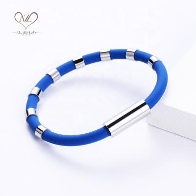 China AZL Pulseira Masculina China Wholesale Environmentally Friendly Silicon Dark Blue Magnetic Thin Unisex Bracelet for sale