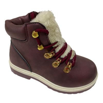 China New winter fashion flat kids shoes upper lace up pu with zipper up inner kids snow boots for sale