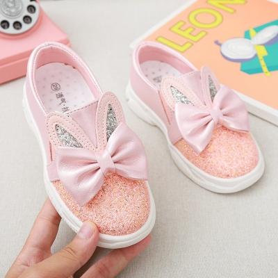 China New Design Flat Non Slip Cute Glitter Bowknot PU Leather Comfortable Casual Shoes for sale