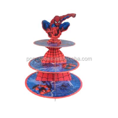 China Beautiful Custom Made Paper Mooncake Cupcake Display Stand /3 Tiers Spiderman Party Cardboard Cupcake Stands for sale