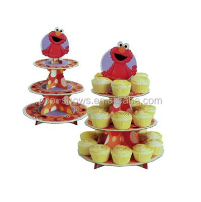 China Custom Paper Cardboard Elmo Cartoon Theme Attracting Holiday 3 Tiers Cupcake Display Stands for sale