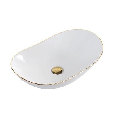 China Factory Supplier Bathroom Modern Sink Countertop Ceramic Basin Basin With High Temperature Fired Gold Line. OEM is serviced. for sale