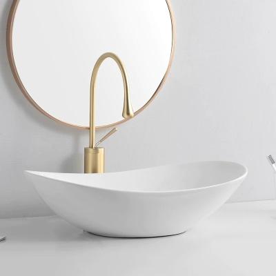 China Hot Modern Popular Elegant Sanitary Oval Luxury Oval Bowl White Ceramic Sink Countertop Bathroom Ware Basin for sale