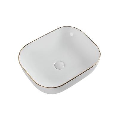 China Factory Supplier Bathroom Modern Sink Countertop Ceramic Basin Basin With High Temperature Fired Gold Line. OEM is serviced. for sale