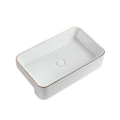 China Factory Supplier Bathroom Modern Sink Countertop Ceramic Basin Basin With High Temperature Fired Gold Line. OEM is serviced. for sale