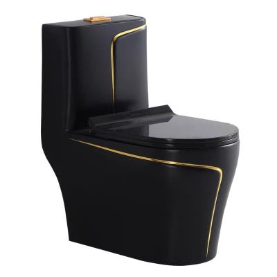 China Double-Flow One Time High Temperature Fired Black Ceramic One Piece Toilet The Color Will Never Fade for sale