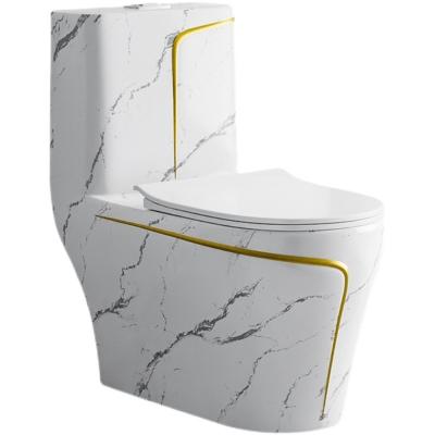 China Luxury Double-flush Chaozhou Style Marbled Ceramic Siphonic One Piece Toilet With Soft Cover for sale