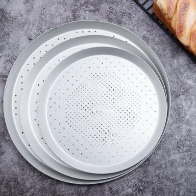 China Perforated Disposable Kitchenware Anode Oxidation Pizza Aluminum Foil Around Baking Tray for sale